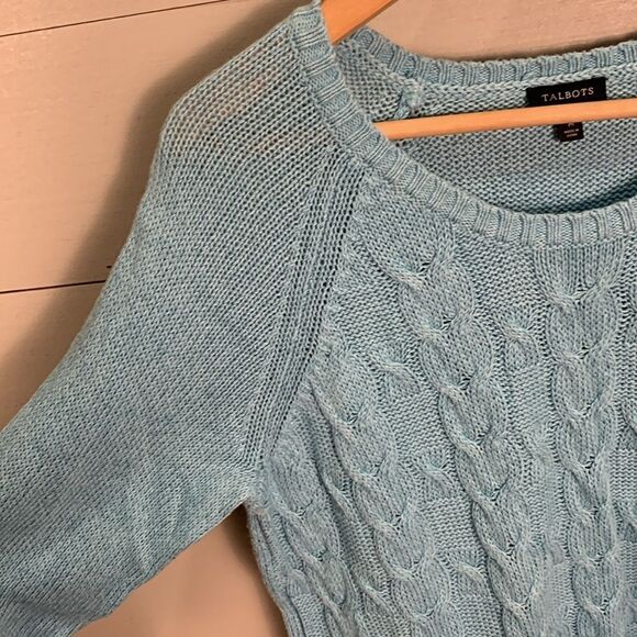 Talbots light blue cable knit linen cotton blend sweater size medium spring - Picture 5 of 9